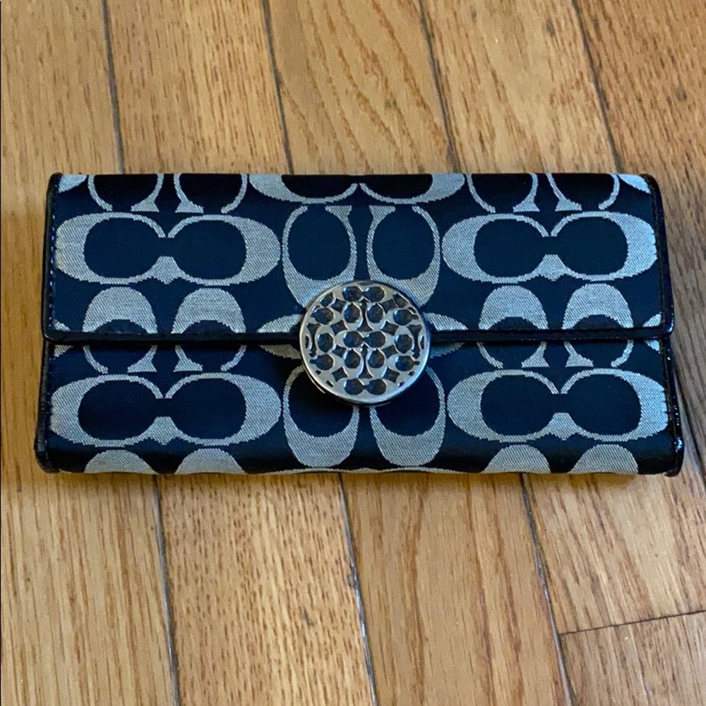 Authentic Black With Grey Stitching Coach Wallet